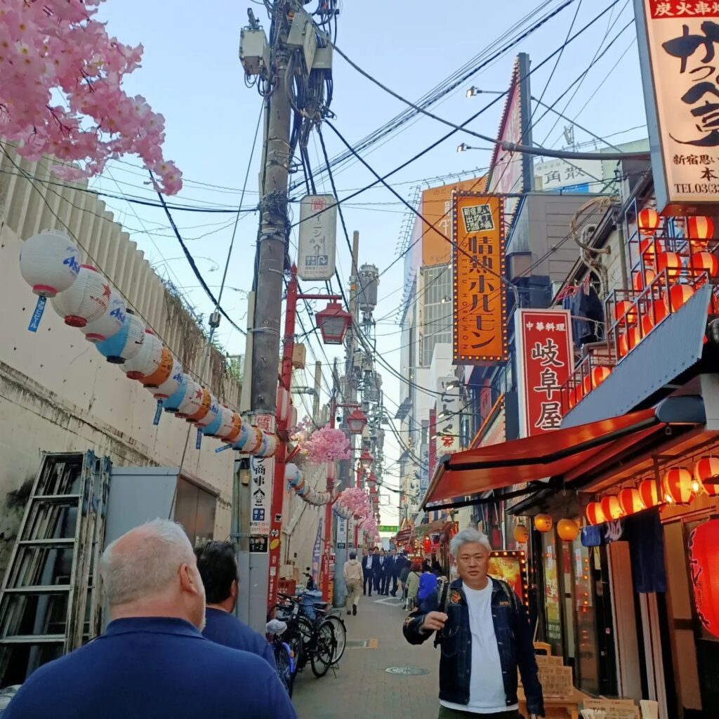 photo of a narrow street with lots of signs all in Japanese